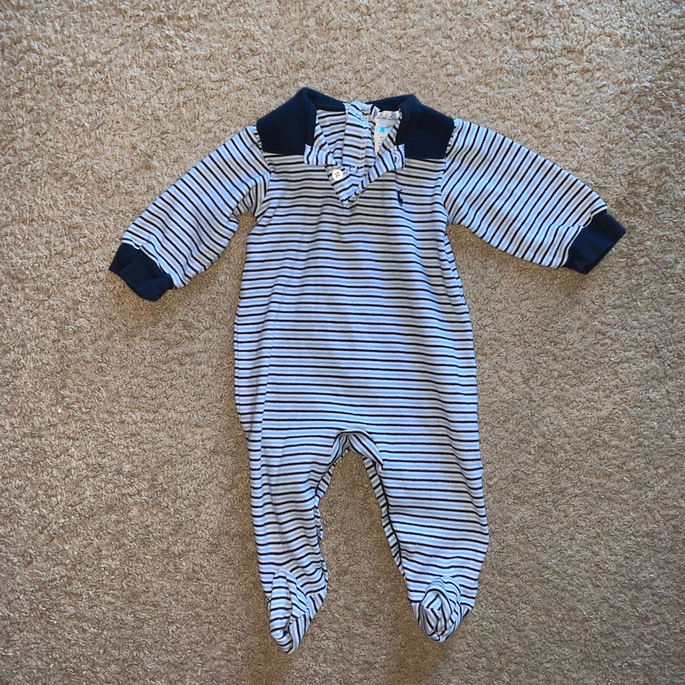 Ralph Lauren Baby Boy Striped Coveralls with collar 6-9m